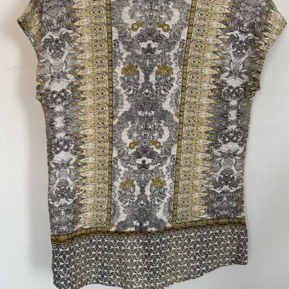 Lucky Brand Floral Tie Waist Cotton Modal V-Neck Top Shirt Boho Ornate Print Med - Picture 6 of 8